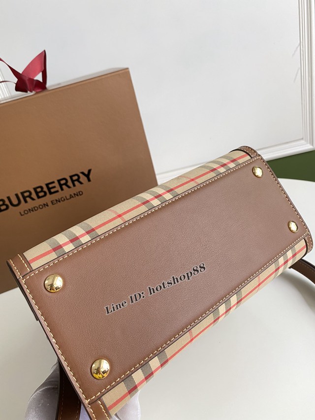 Burberry專櫃新款小號Title泰爾勒手袋 巴寶莉Vintage復古格紋手提肩背女包 yxb1155